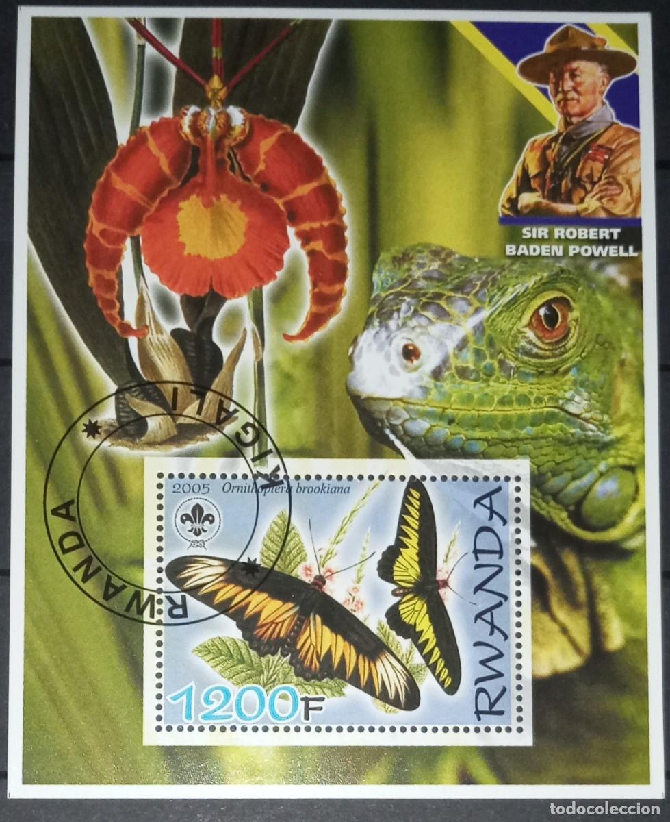 Briefmarken: RWANDA 2005 SHEET MNH USED BADEN POWELL FAUNA FLORES FLOWERS MARIPOSAS BUTTERFLIES LAGARTOS LIZARDS