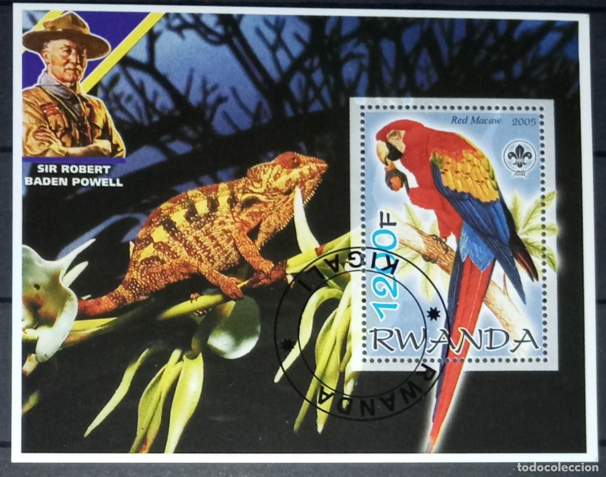 Briefmarken: RWANDA 2005 SHEET MNH USED BADEN POWELL FAUNA AVES BIRDS LOROS PARROTS CAMALEONES CHAMELEONS LIZARDS