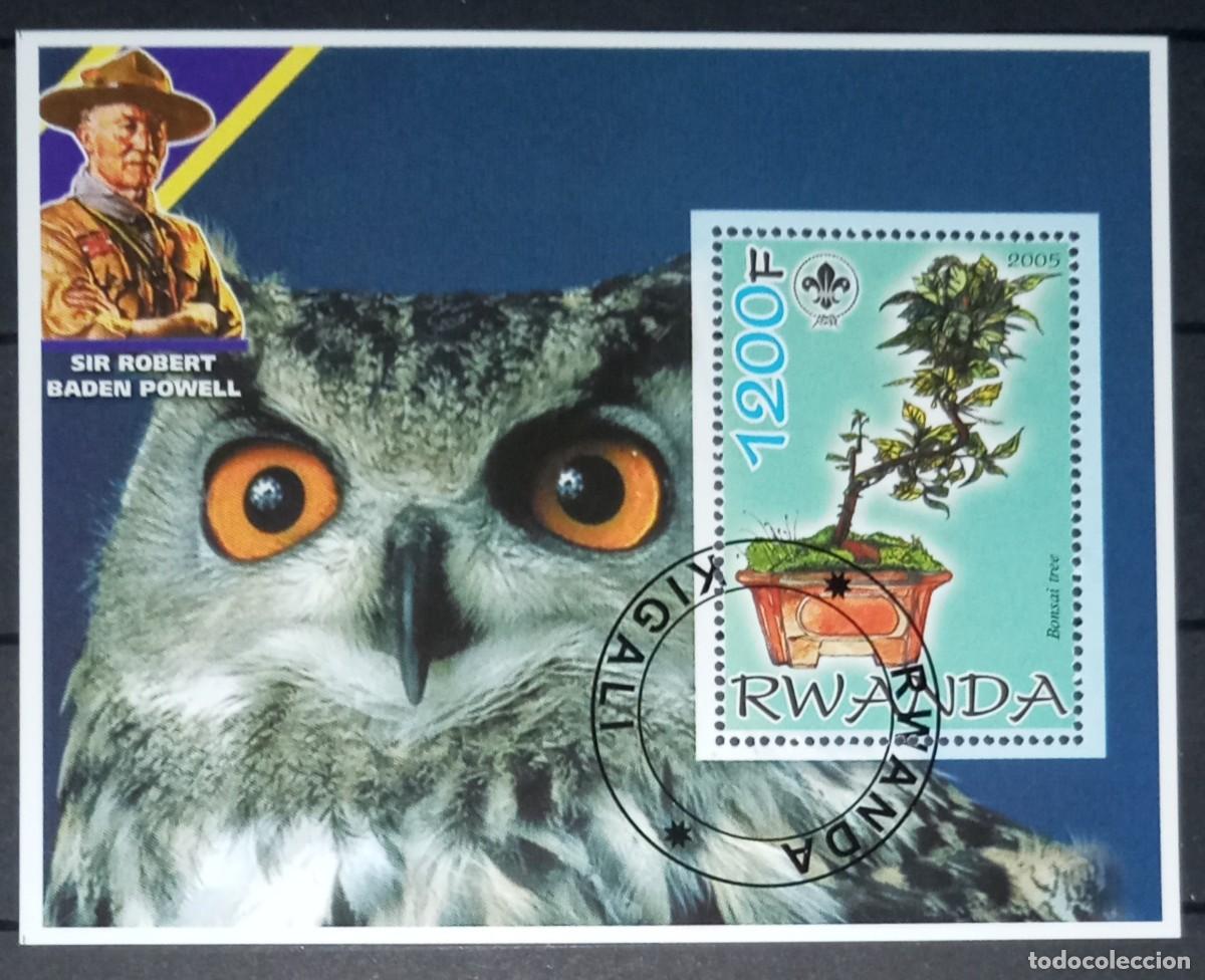 Timbres: RWANDA 2005 SHEET MNH USED BADEN POWELL FAUNA BONSAIS OWLS CHOUETTES HIBOUX BUHOS LECHUZAS AVES BIRD