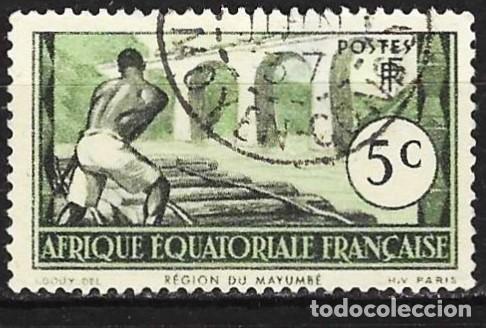 Sellos: &Aacute;frica Ecuatorial francesa (AEF) 1937 - Mi 31 - YT 36 - Transporte de madera por flotaci&oacute;n