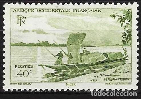 Sellos: &Aacute;frica occidental francesa (AOF) 1947 - Mi 36 - YT 26 - Piragua en el N&iacute;ger - MNH**