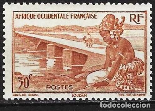 Sellos: &Aacute;frica occidental francesa (AOF) 1947 - Mi 35 - YT 25 - Puente cerca de Bamako - MNH**
