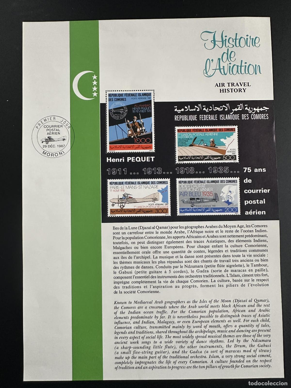 Timbres: Comoras 1987 Mi. 803 - 806 hojas Historia de la aviaci&oacute;n Henri Pequet Aerial