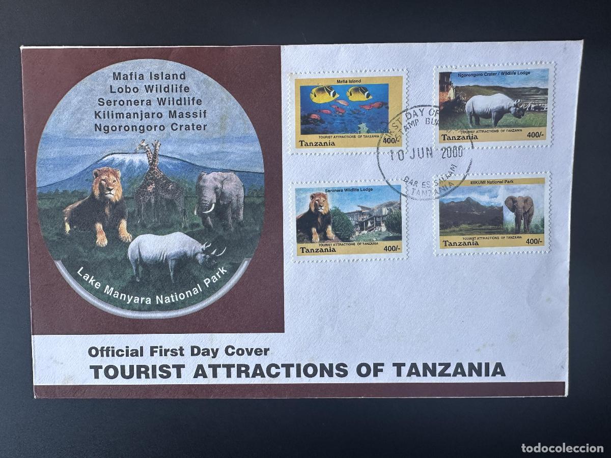 Sellos: Tanzania 2000 Mi. 3940 - 3947 FDC Atracciones del primer d&iacute;a: peces elefantes y leones