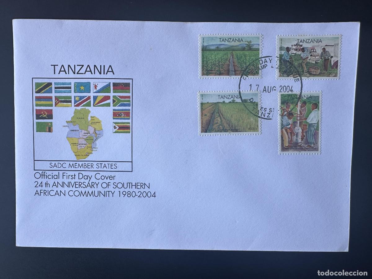 Sellos: Tanzania 2004 Mi. 4199 - 4202 FDC Primer d&iacute;a del 24&ordm; aniversario de la bandera SADC Drapeau