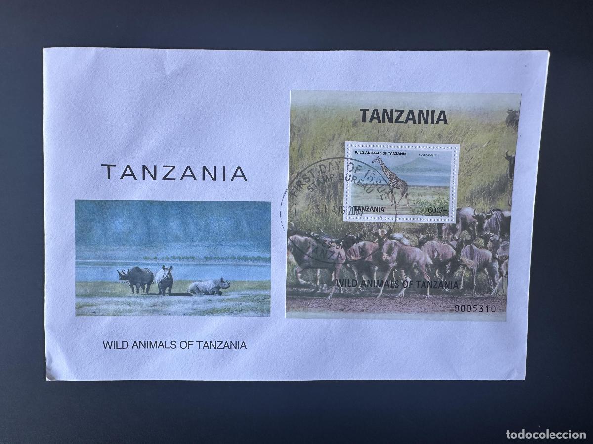 Sellos: Tanzania 2009 Mi. Bl. 627 FDC Primer d&iacute;a Animales salvajes jirafa fauna rinoceronte