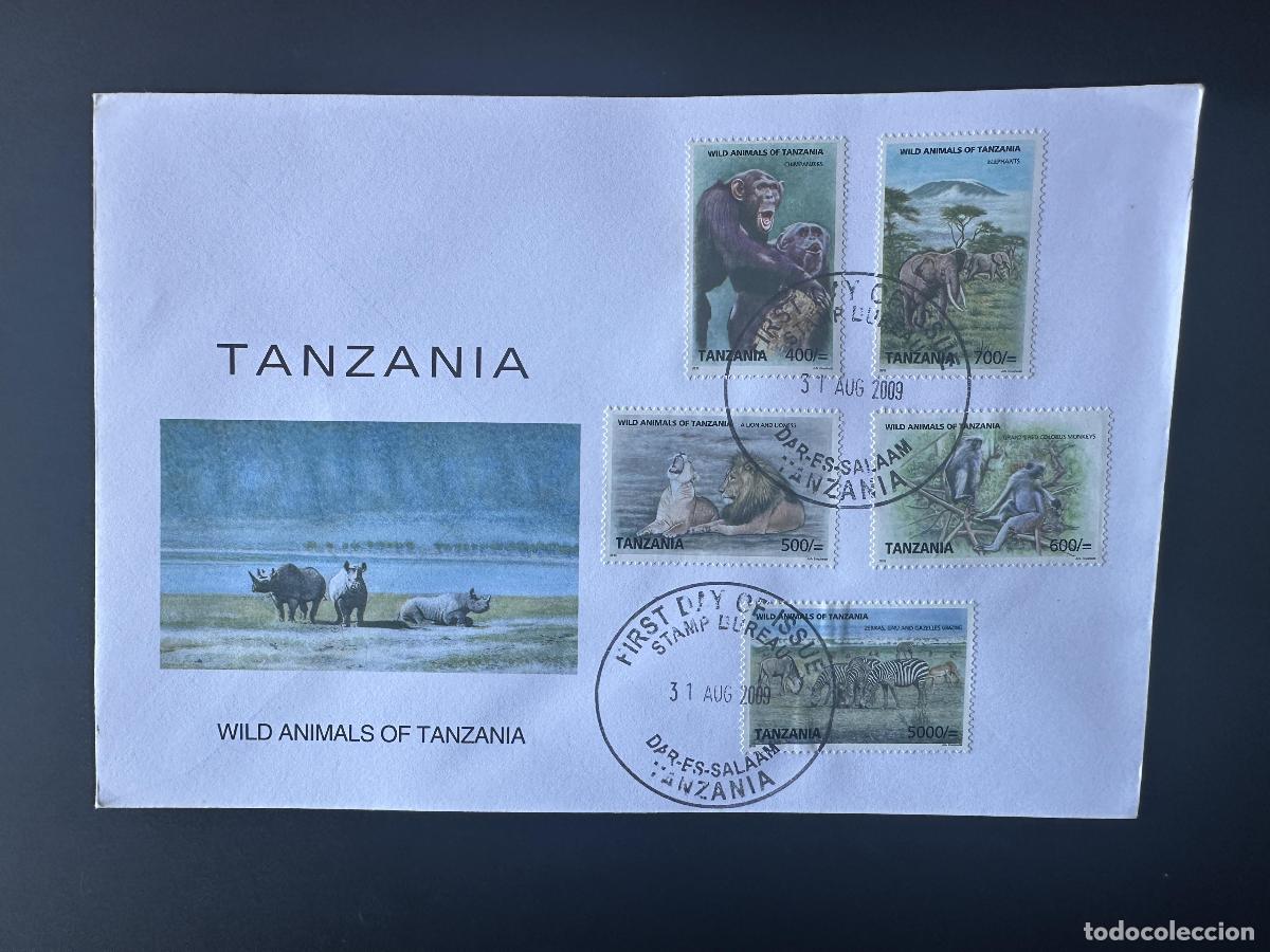 Sellos: Tanzania 2009 Mi. 4654 - 4664 FDC Primer d&iacute;a Animales salvajes Vida silvestre Mono Elefante