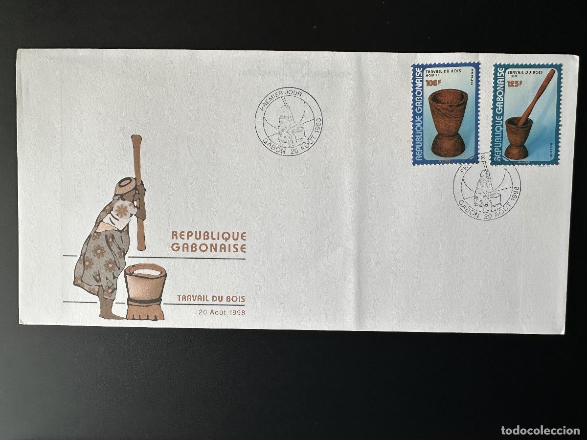Sellos: Gab&oacute;n 1998 Mi. 1425 - 1426 FDC Primer d&iacute;a para trabajar la madera de
