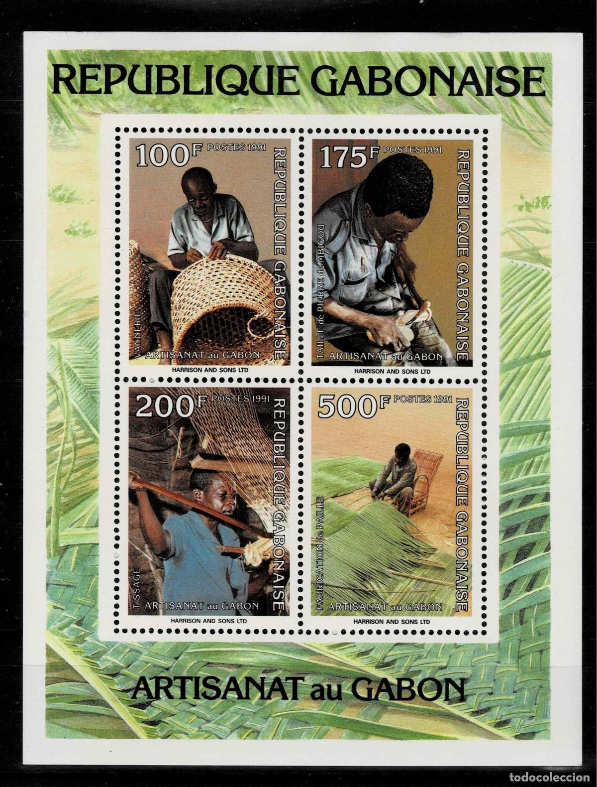 Sellos: Gab&oacute;n 1991 Mi. Bl. A68 Artesan&iacute;a Kunsthandwerk cester&iacute;a y tejido