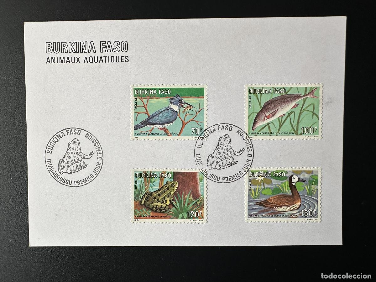 Sellos: Burkina Faso 1989 Mi. 1186 - 1189 FDC mapa Animales p&aacute;jaros peces ranas