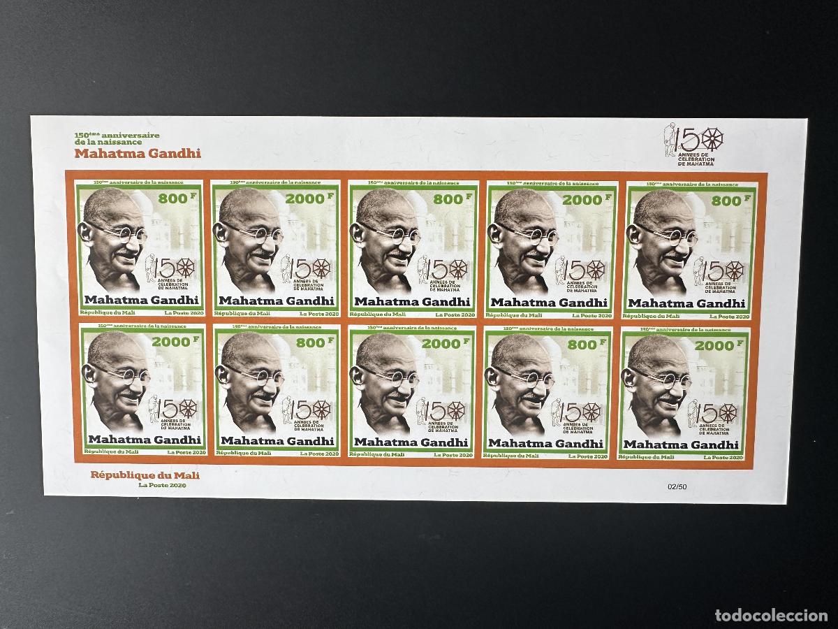 Sellos: Mali mayo de 2020.? M/S ND IMPERF Mohandas Mahatma Gandhi: 150 a&ntilde;os celebraci&oacute;n en India