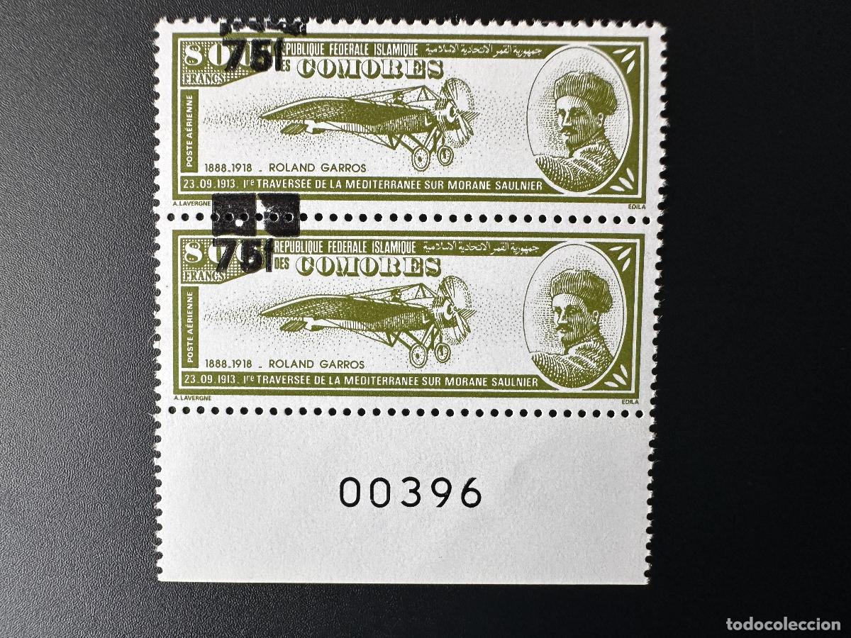 Sellos: Comoras 1994/1995 Mi. 1089 75F Par de aviones Roland-Garros sobrecargados