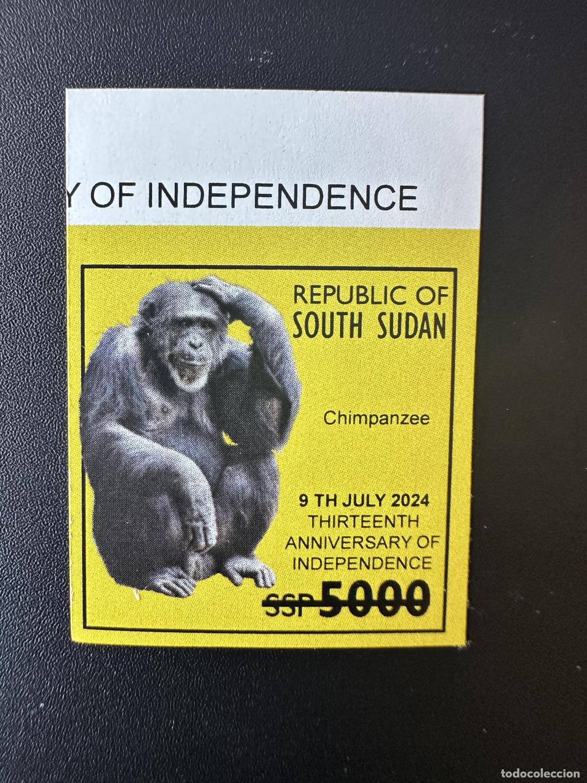 Sellos: Sud&aacute;n del Sur 2024 Mi. Cuarta edici&oacute;n de Fauna In&eacute;dita Chimpanc&eacute; Independence