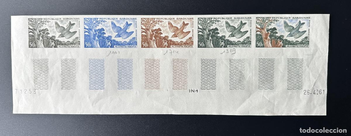 Sellos: Gab&oacute;n 1961 Mi. 166 pruebas de color fechadas ND Melichneutes robustus Bird
