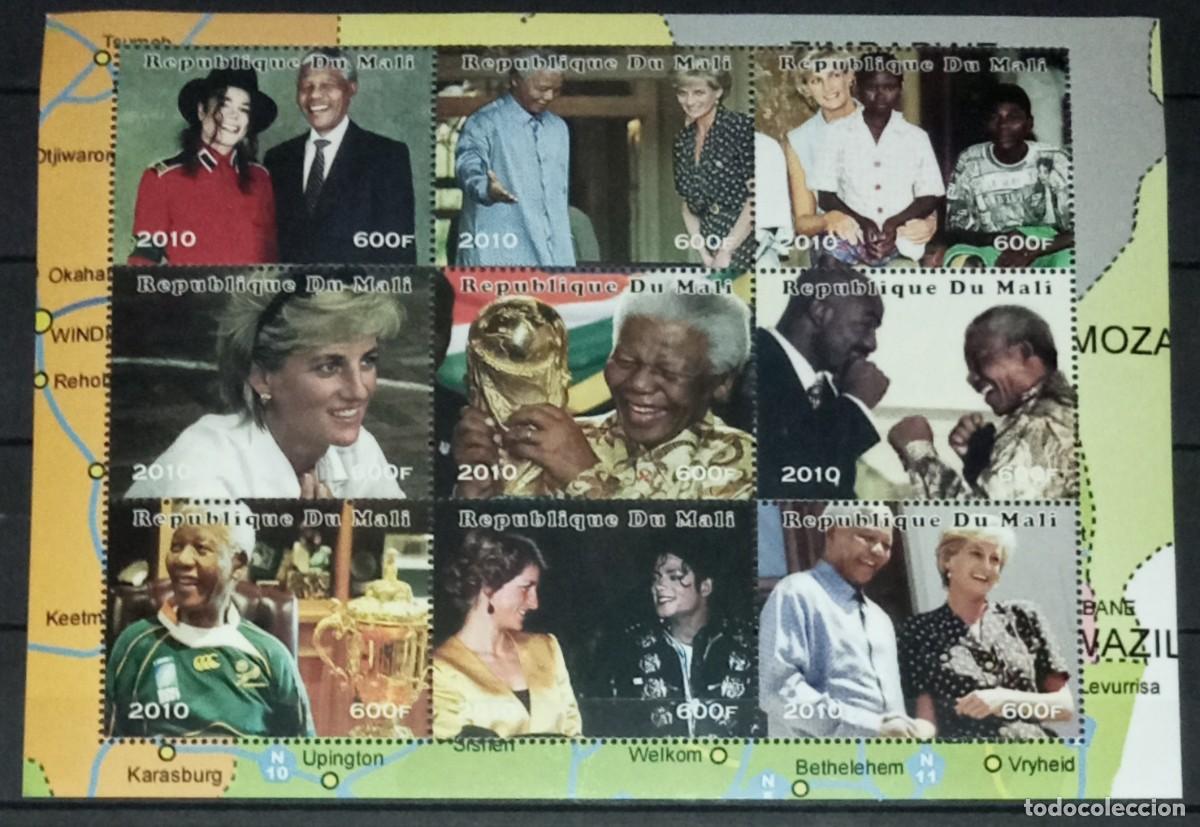 Sellos: MALI 2010 SHEET MNH PRINCESA DIANA REALEZA NELSON MANDELA MICHAEL JACKSON CANTANTES FUTBOL DEPORTES