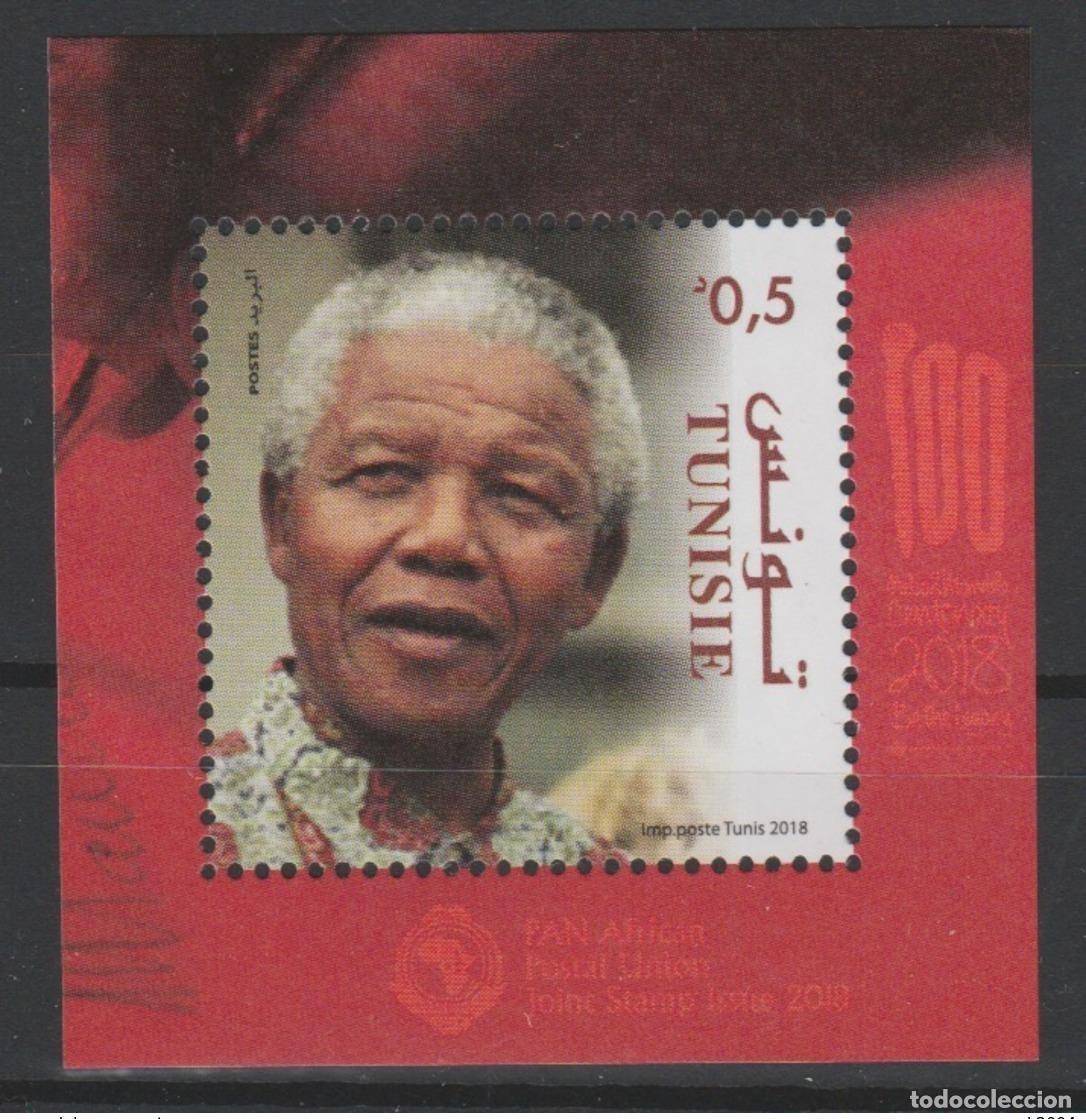 Sellos: T&uacute;nez 2018 Mi.? Edici&oacute;n conjunta S/S El correo panafricano Nelson Mandela cumple 100 a&ntilde;os