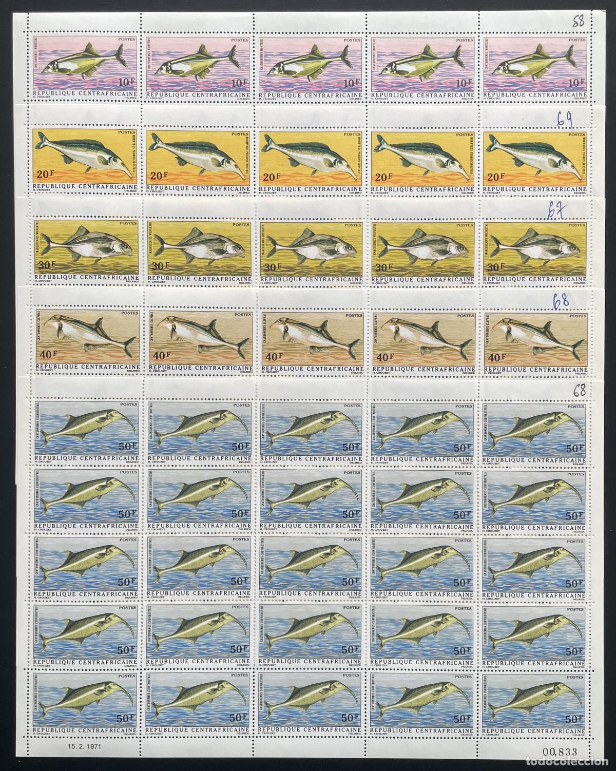 Sellos: &Aacute;frica Central 1971 YT 143-147 tabl&oacute;n pescado fauna acu&aacute;tica