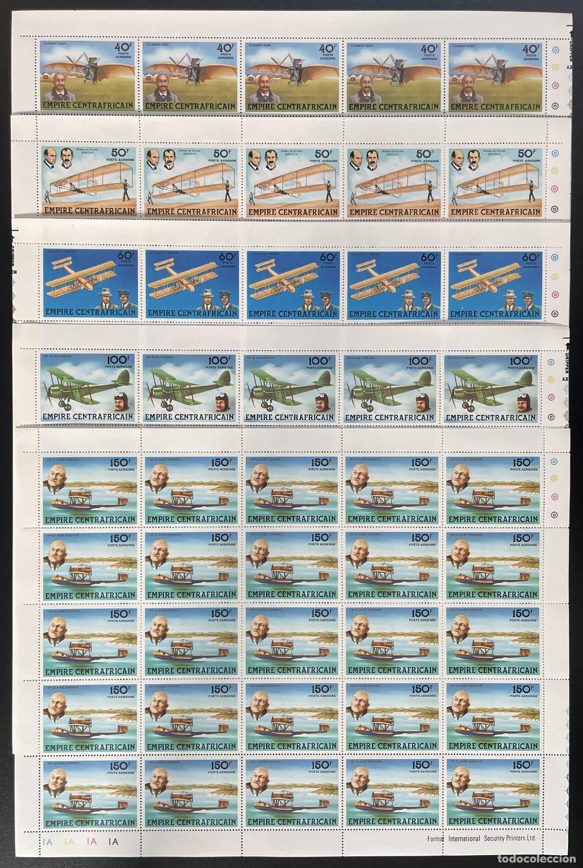 Sellos: Central African 1978 YT PA 190-194 tabl&oacute;n aviones de aviaci&oacute;n biplano