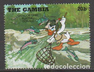 Sellos: GAMNBIA IVERT N&ordm; 1938, PATO DONALD COMO INDIO AMERICANO, NUEVO **
