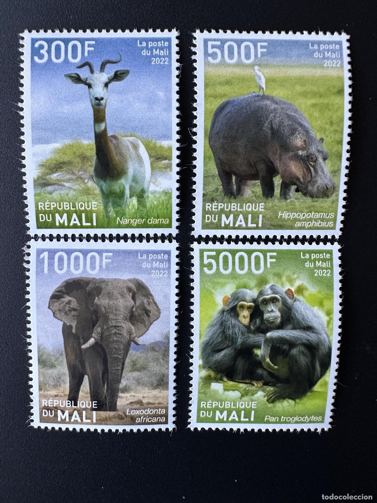 Sellos: Mali de mayo 2022? Vida silvestre en peligro extinci&oacute;n: hipop&oacute;tamo p&aacute;jaro Vogel elefante mono