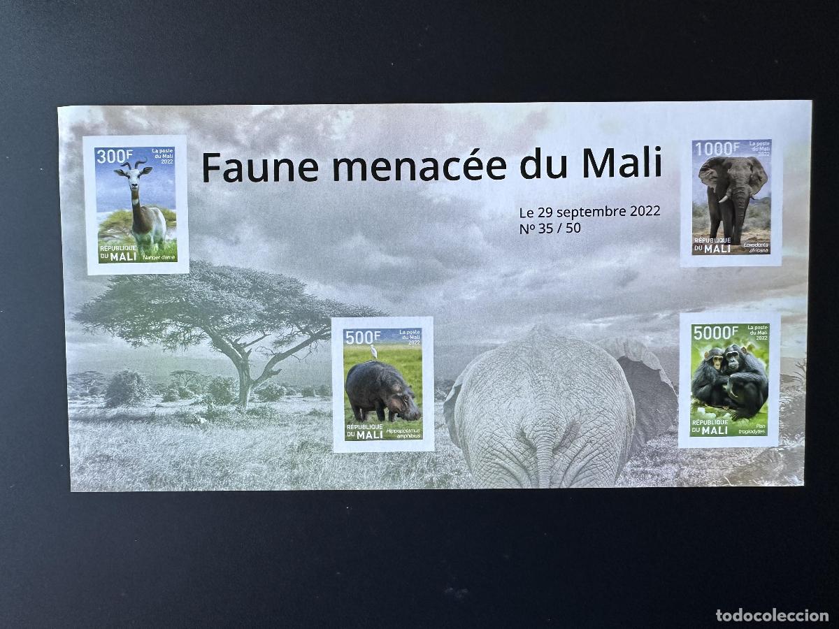 Sellos: Mali de mayo 2022. &iquest;Bl.? ND: Vida silvestre en peligro extinci&oacute;n: hipop&oacute;tamo p&aacute;jaro elefante mono