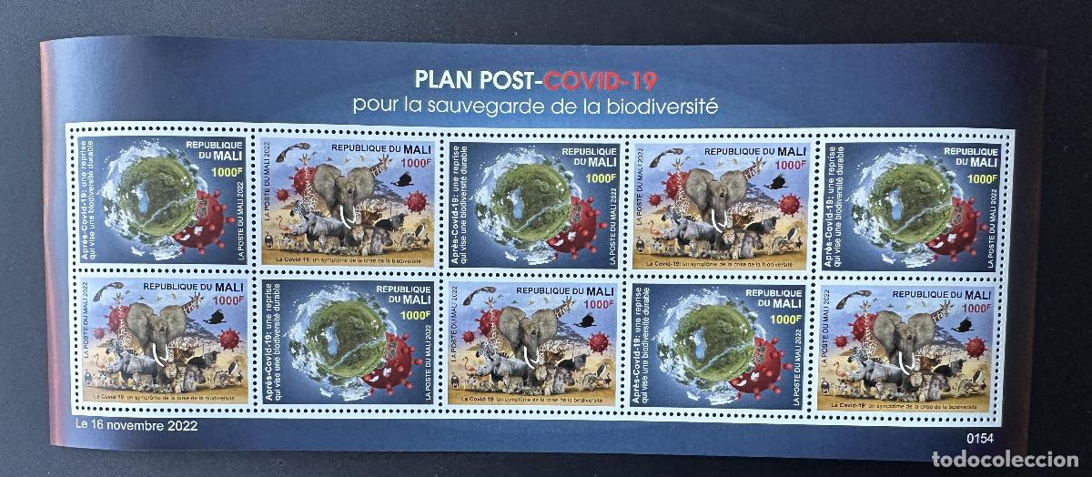 Sellos: Mali de mayo 2022? M/S Wildlife COVID-19 biodiversidad aves elefantes monos leones cebras