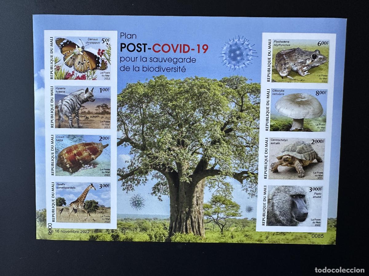 Sellos: Mali de mayo 2022. &iquest;Bl.? ND Wildlife COVID-19 biodiversidad mariposa hongo tortuga