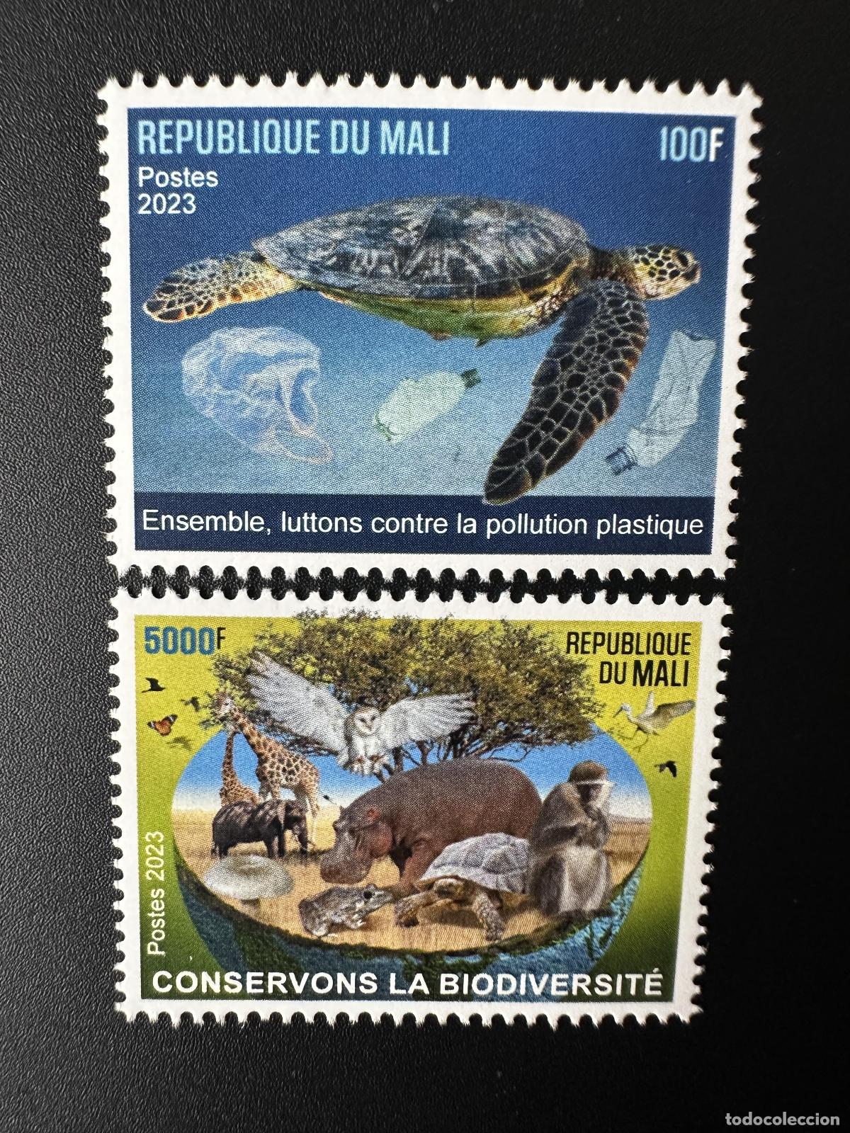 Sellos: Mal&iacute; 2023 Mi.? medio ambiente vida silvestre p&aacute;jaro tortuga b&uacute;ho mono hongo