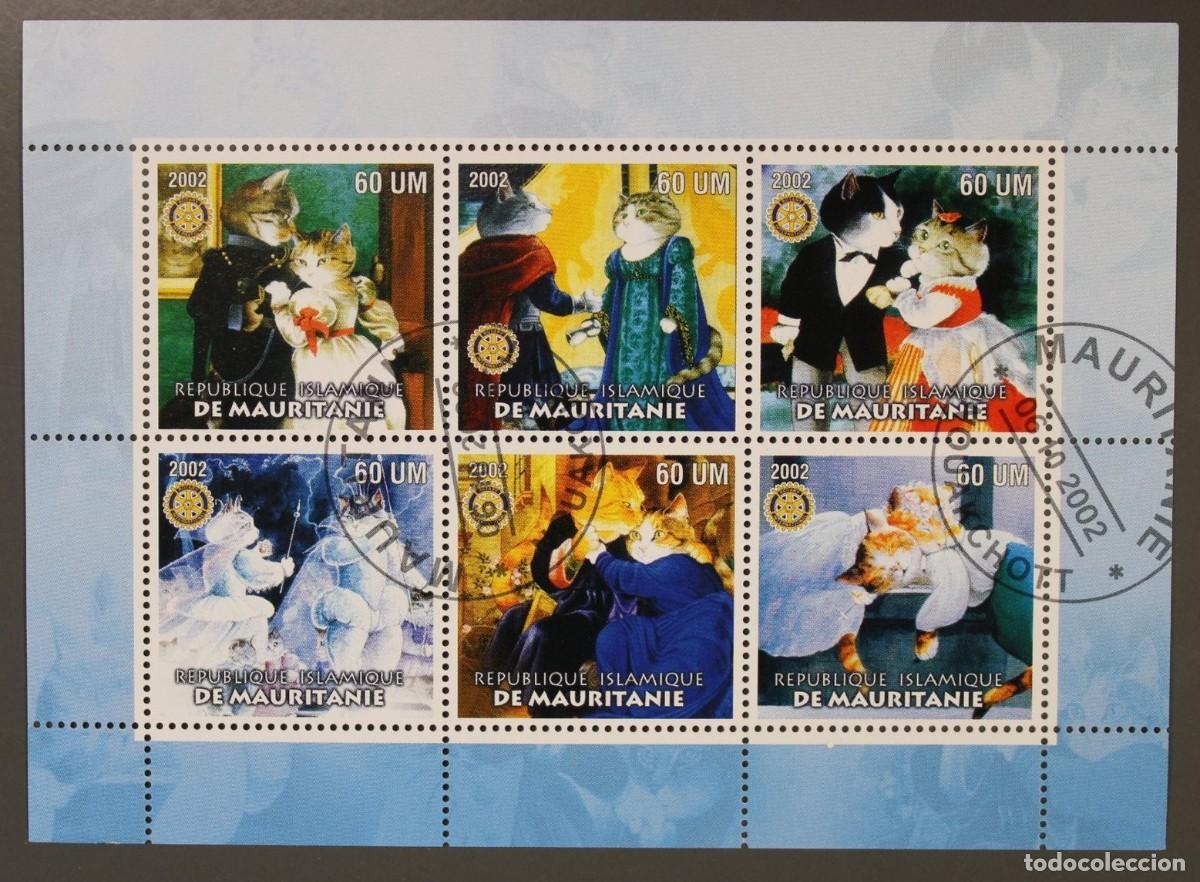 Sellos: MAURITANIA 2002 SHEET USED MNH LOUIS WAIN CATS GATTI CHATS GATOS KATZEN