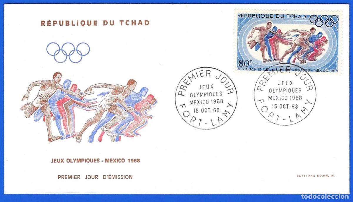 Sellos: Chad 1968 - FDC - Mi 212 - YT A 50 - J.O. de Mexico ( A&eacute;reo )