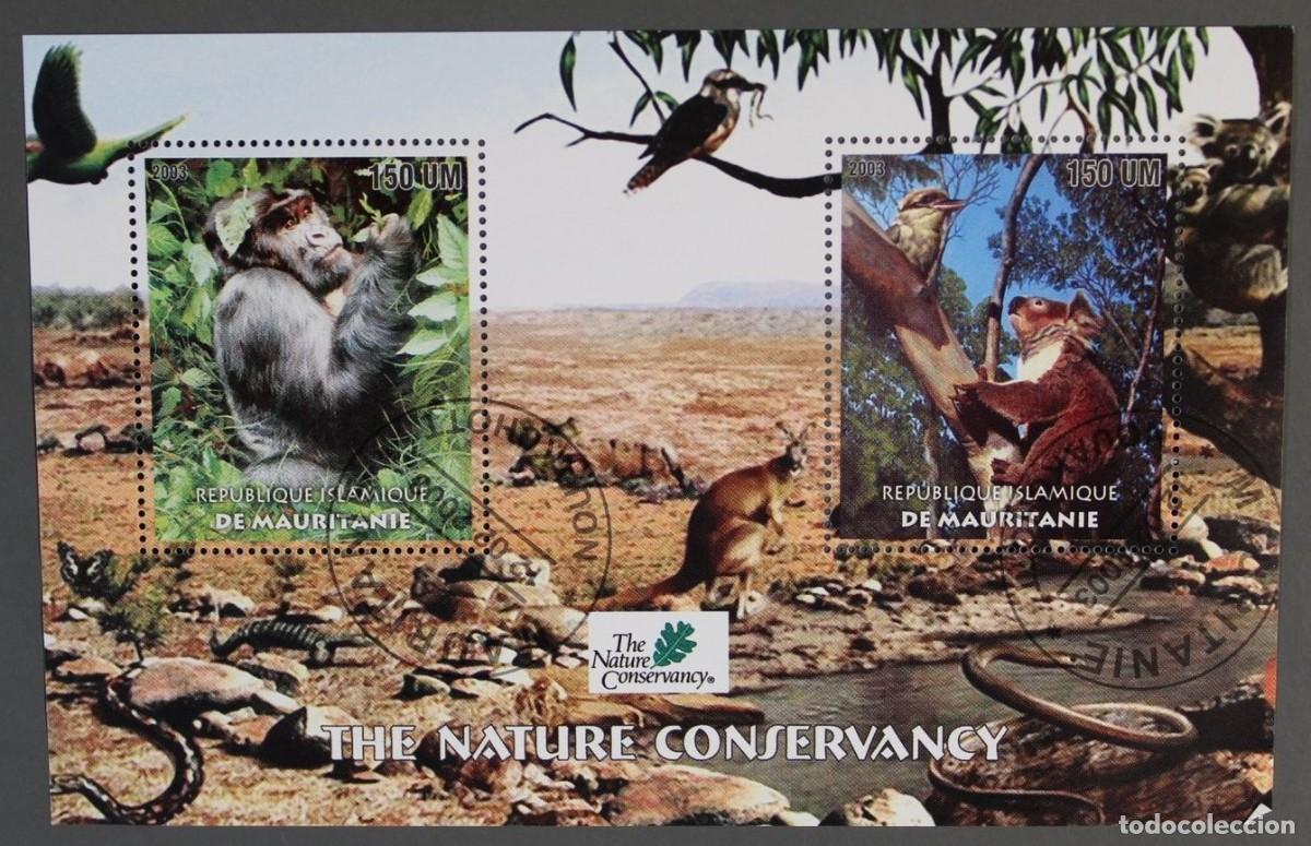 Sellos: MAURITANIA 2003 SHEET USED MNH FAUNA CONSERVACION DE LA NATURALEZA KOALAS CANGUROS GORILAS WILDLIFE