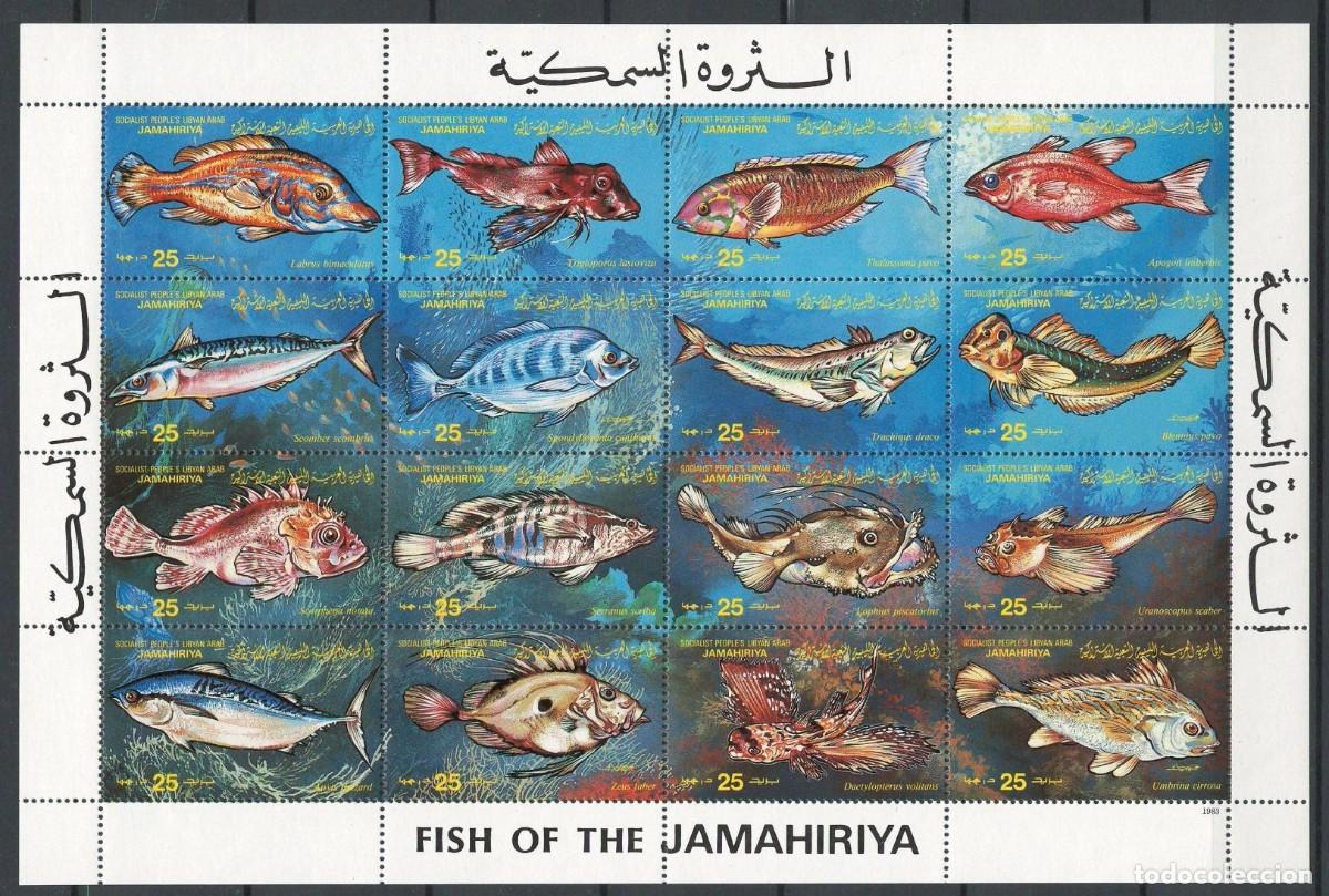 Sellos: LIBIA LIBYA JAMAHIRIYA 1983 SHEET MNH FAUNA MARINA FISHES PECES POISSONS PESCI FISCHEN MARINE LIFE