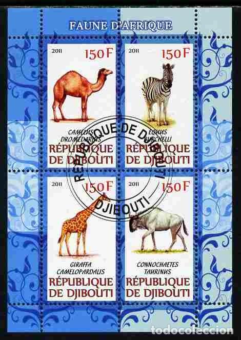 Sellos: DJIBOUTI 2011 SHEET USED MNH FAUNA MAMIFEROS CAMELLOS CEBRAS JIRAFAS &Ntilde;U AZUL &Ntilde;US &Ntilde;UES GNU WILDLIFE