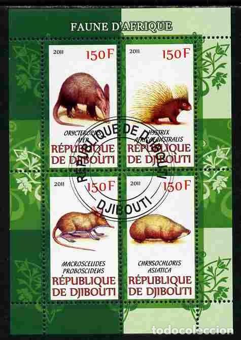 Sellos: DJIBOUTI 2011 SHEET USED MNH FAUNA MAMIFEROS PUERCOESPINES MUSARA&Ntilde;AS CERDOS HORMIGUEROS WILDLIFE