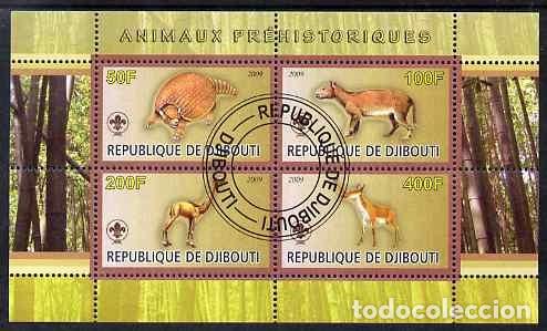 Sellos: DJIBOUTI 2009 SHEET USED MNH FAUNA PREHISTORIC ANIMALS ANIMALES PREHISTORICOS ANIMAUX PREHISTORIQUES