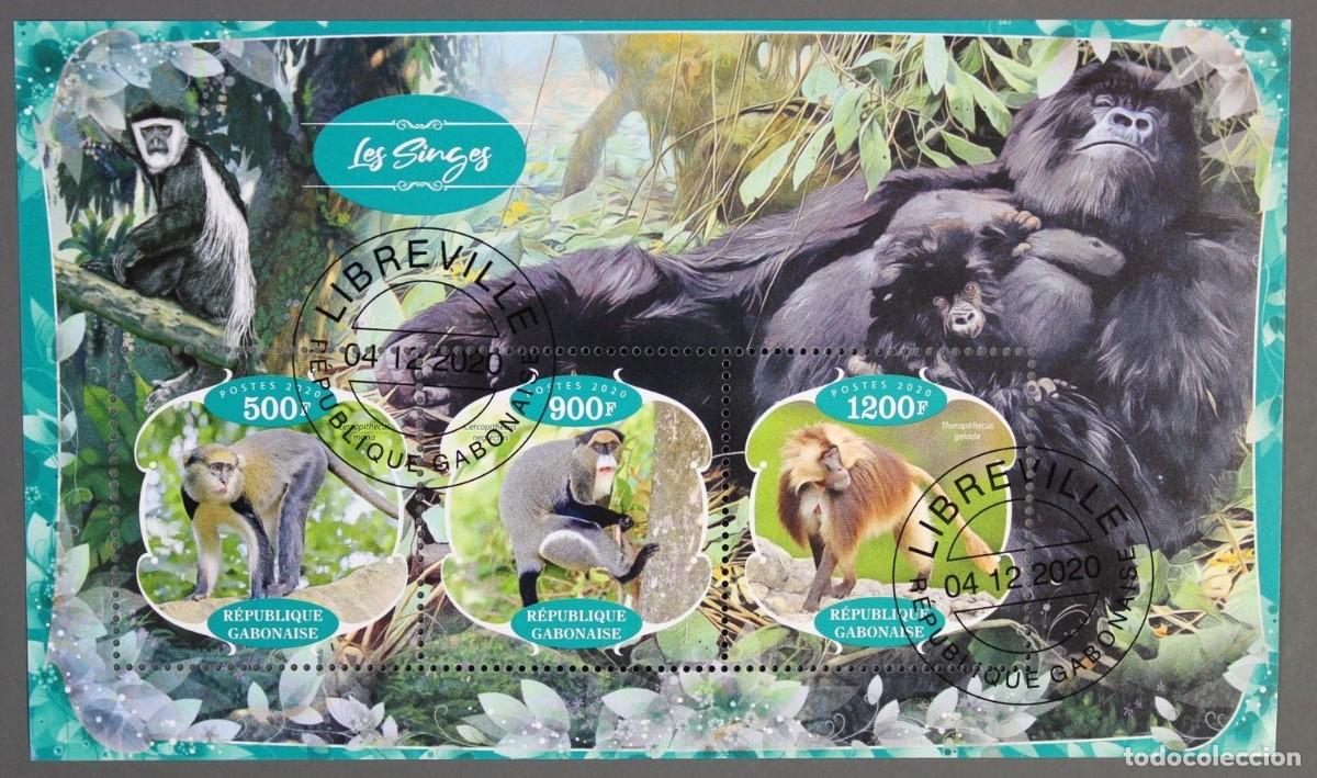 Sellos: GABON 2020 SHEET USED MNH FAUNA MAMIFEROS PRIMATES MONKEYS MONOS SINGES SCIMMIE AFFEN APES WILDLIFE