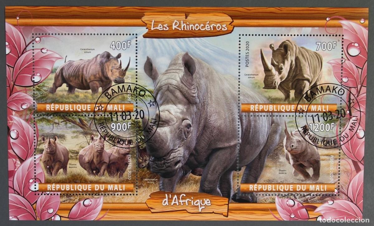 Sellos: MALI 2020 SHEET USED MNH FAUNA MAMIFEROS RHINOCEROS RHINOS RINOCERONTES RINOCERONTI WILDLIFE