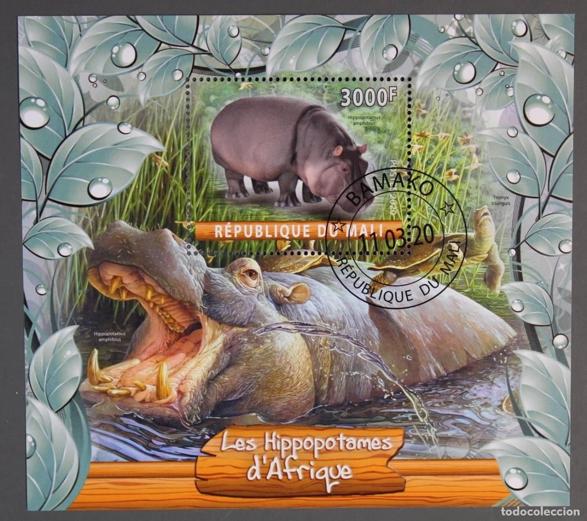 Sellos: MALI 2020 SHEET USED MNH FAUNA MAMIFEROS WILDLIFE HIPPOPOTAMES HIPPOS HIPOPOTAMOS NILPFERDEN