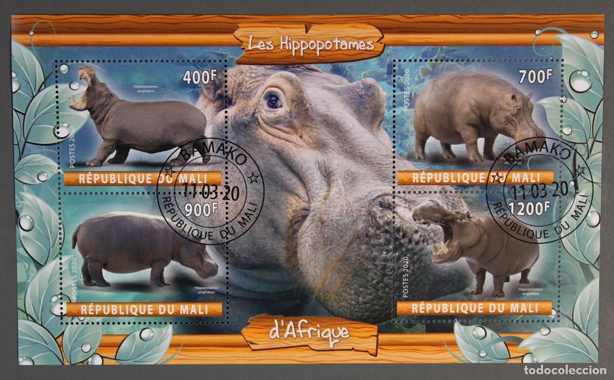 Sellos: MALI 2020 SHEET USED MNH FAUNA MAMIFEROS WILDLIFE HIPPOPOTAMES HIPPOS HIPOPOTAMOS NILPFERDEN
