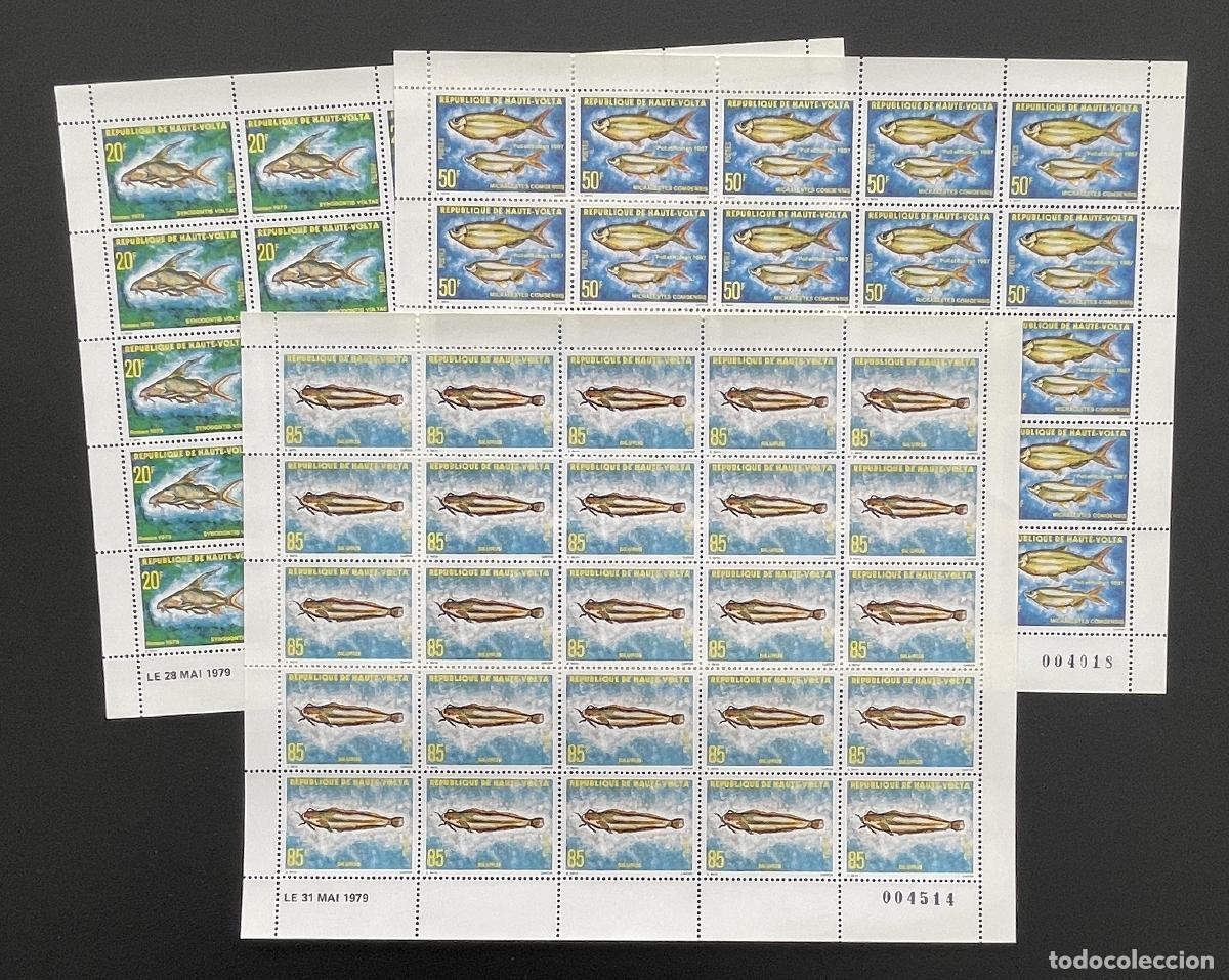 Timbres: Alto Volta 1979 YT 481-483 bloque peces Synodontis Micralestes
