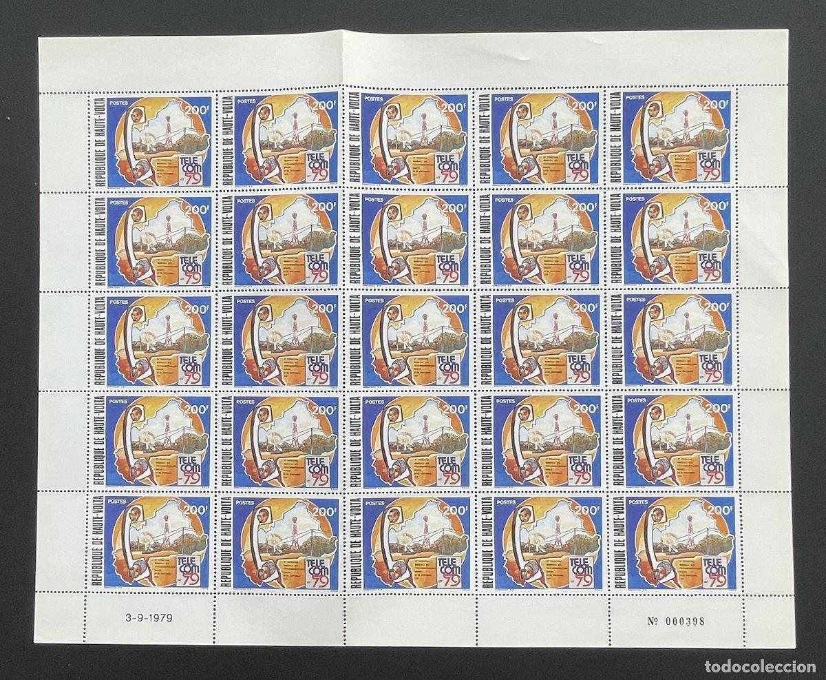 Timbres: Alto Volta 1979 YT 496 bloque Telecom 79 telecomunicaciones mapa