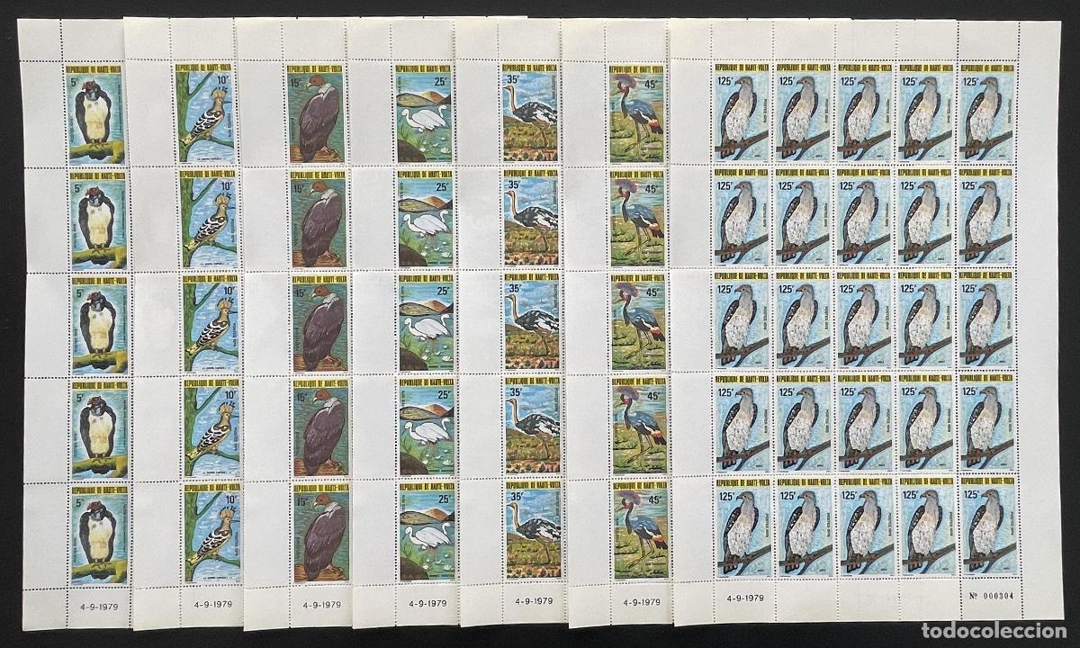 Timbres: Alto Volta 1979 YT 497-503 bloque aves rapaces abubilla grulla garza fauna