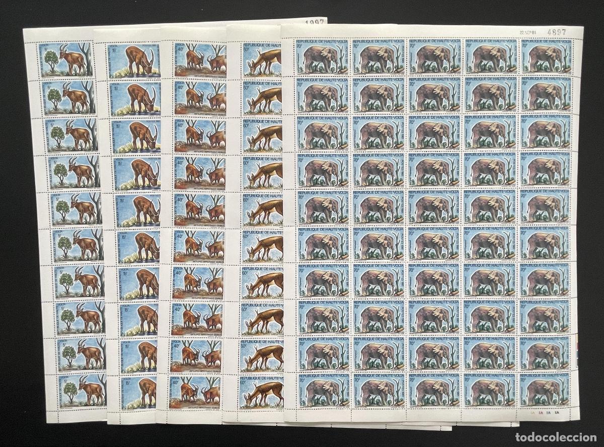 Timbres: Alto Volta 1982 YT 570-574 bloque ant&iacute;lopes elefante fauna animales