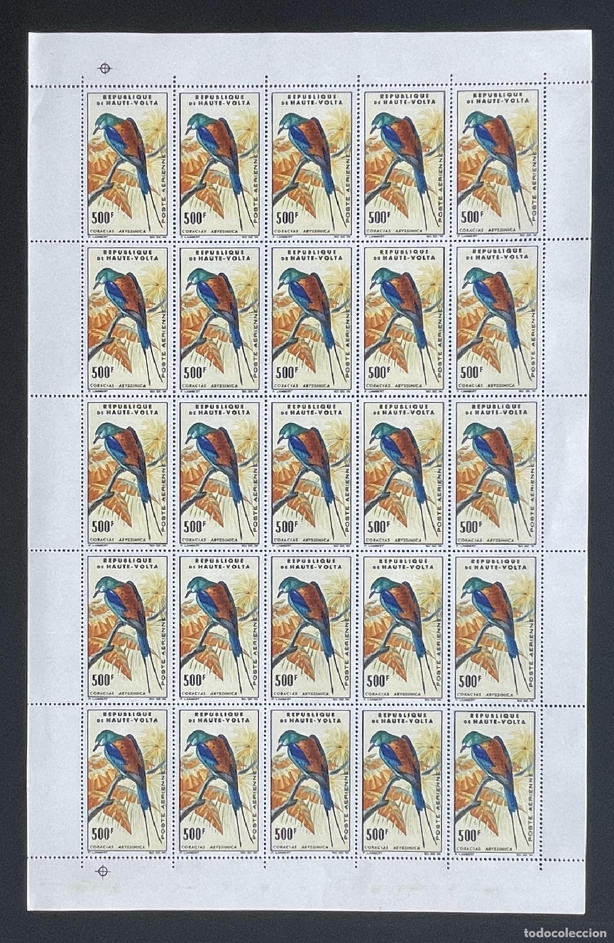 Timbres: Alto Volta 1965 YT PA 20 bloque Coracias Abyssinica p&aacute;jaro correo a&eacute;reo