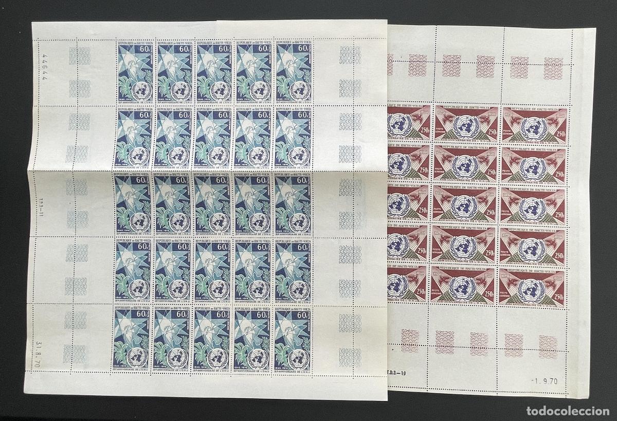 Timbres: Alto Volta 1970 YT PA 84-85 hoja 25 aniversario ONU paloma paz