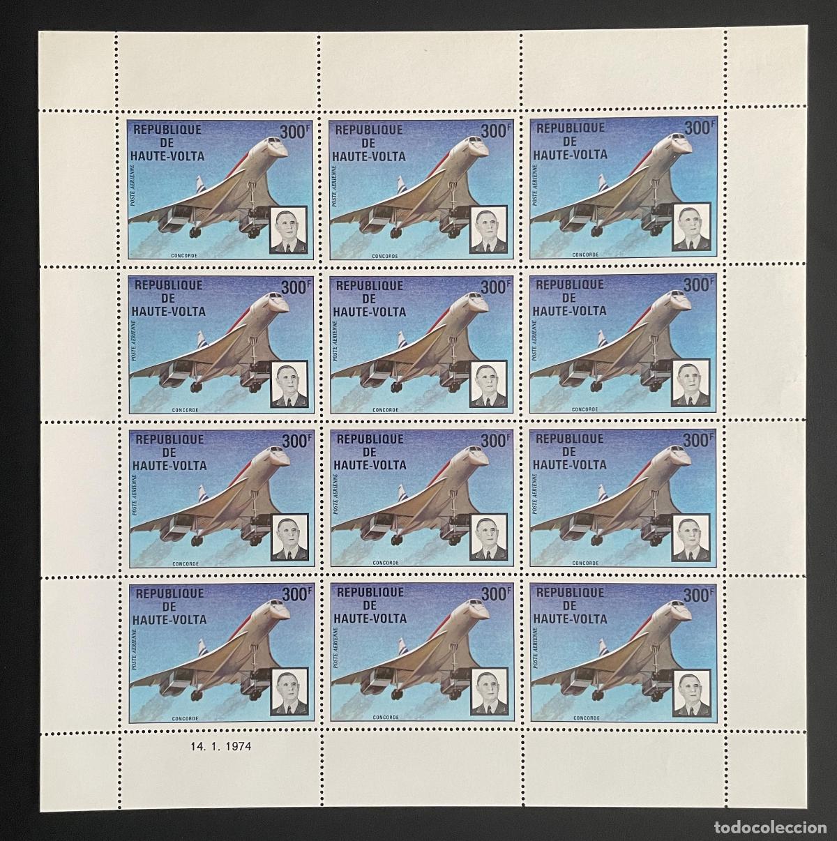 Timbres: Alto Volta 1974 YT PA 168 bloque Concorde avi&oacute;n General Charles de Gaulle