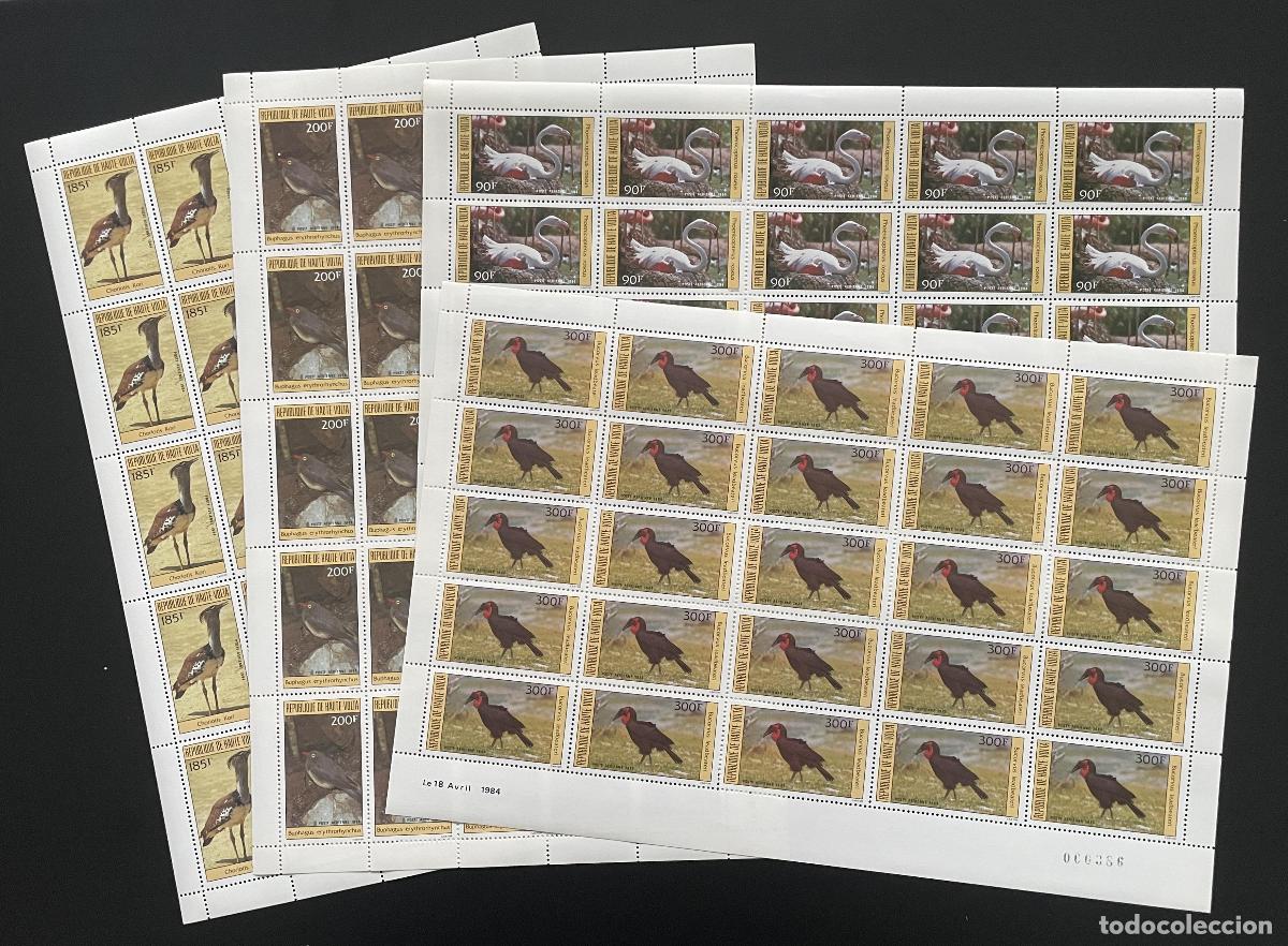 Selos: Alto Volta 1984 YT PA 256-259 bloque aves flamenco buc&oacute;rvido