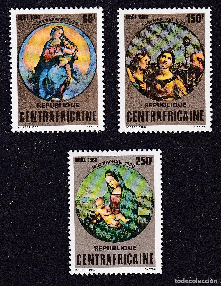 Sellos: CENTRAFRICAINE n&deg; 423 &agrave; 425 No&euml;l tableaux de Rapha&euml;l neuf sans gomme