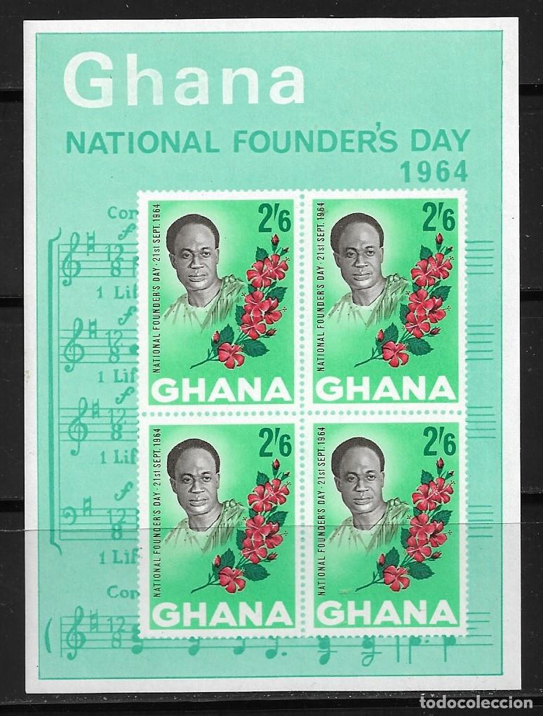 Sellos: GHANA 1964, HOJA BLOQUE Ivert 11 - D&Iacute;A DEL FUNDADOR. MNH.