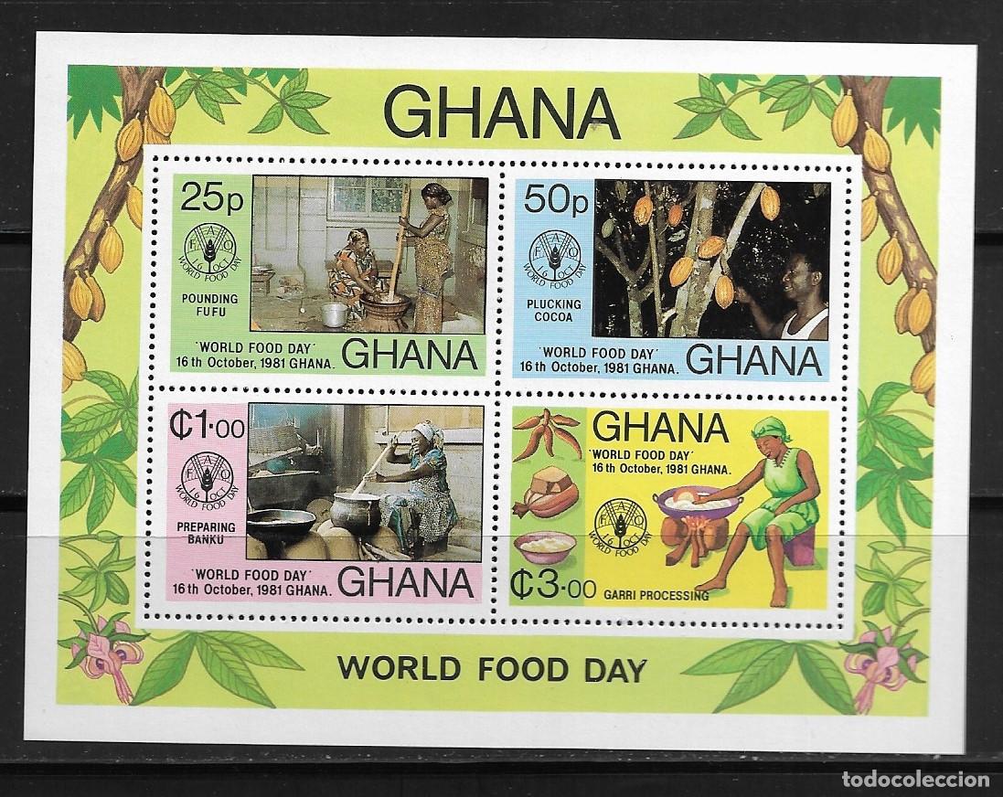 Sellos: GHANA 1981 HOJA BLOQUE Ivert 90 - D&Iacute;A MUNDIAL DE LA ALIMENTACI&Oacute;N. MNH.